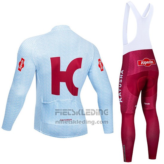 2019 Fietskleding Katusha Alpecin Lichte Blauw Rood Lange Mouwen en Koersbroek